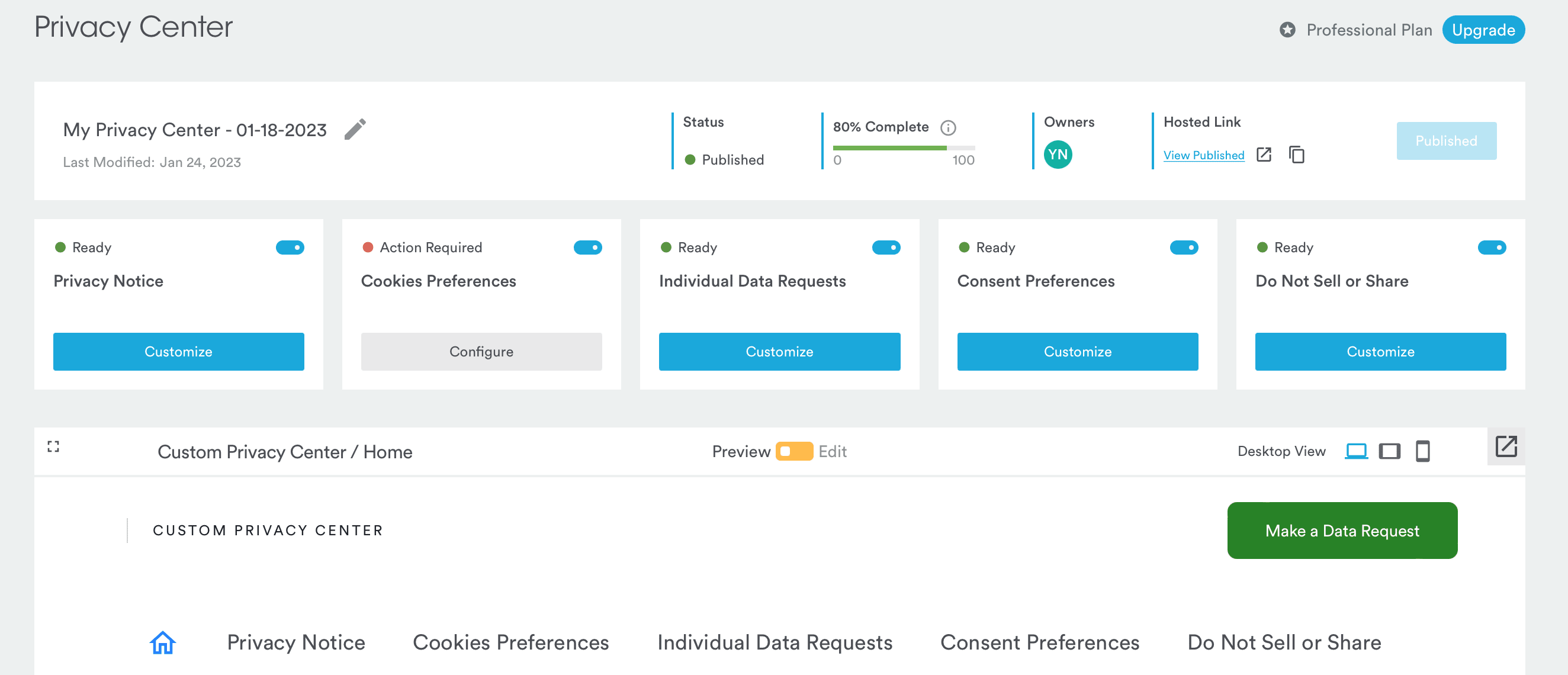 Privacy Center Dashboard